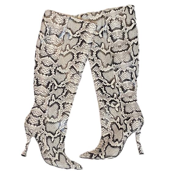 6 Gianni Bini Lennoxe Snake Print Leather Tall Boots White Women’s NWT - Picture 6 of 8